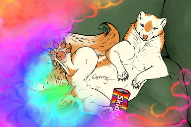 ambiguous_gender anus anus_only candy dessert eating eating_food fart fart_cloud fart_fetish feral food furniture gas gassy lying on_side rainbow rainbow_fart_cloud skunk_tail sofa solo_focus unusual_fart yonnixart pioneer_(pioneer-mephitis) mammal mephit mephitid skunk 3:2 hi_res male_(lore)