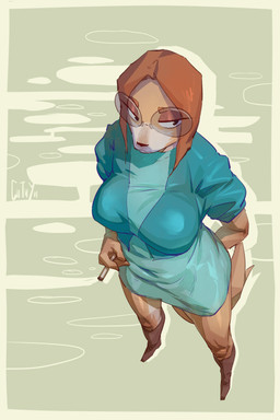 anthro big_breasts biped boots breasts cigarette cigarette_smoke clothed clothing eyewear female female_anthro footwear glasses high-angle_view holding_object round_glasses shoes simple_background smoke solo standing wearing_glasses cha_tuo_yan illumination_entertainment sing_(movie) suki_lane canid canine canis domestic_dog hunting_dog mammal sighthound absurd_res full-length_portrait hi_res portrait