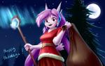 2016 anthro aquatic_dragon bag breasts christmas clothed clothing dragon english_text evergreen_tree female freedom_planet galaxytrail hair holidays horn hybrid jt-metalli long_hair mammal marine moon mythological_creature mythological_scalie mythology non-mammal_breasts pine_tree plant purple_hair sack sash_lilac scalie sky solo staff star starry_sky text tree