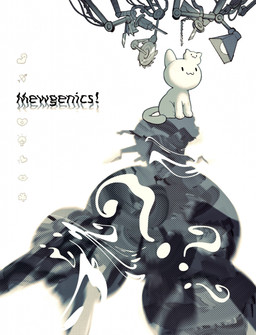 2_mouths 3_ears 4_eyes :3 animal_ears arrow_(weapon) axle_(object) boots bow_(weapon) buzzsaw clothing clover_(plant) dots exclamation_point female feral flexing footwear fur gear heart_symbol knife lamp light light_bulb lips lipstick makeup medical_instrument motion_lines multi_eye multi_mouth mutation paws plant plus question_mark ranged_weapon robotic_arm saw scalpel scientific_instrument shadow shoes simple_background sitting smile solo surgical_instrument tail text tools weapon white_background wire soumenhiyamugi mewgenics stacy_(mewgenics) domestic_cat felid feline felis mammal 2026 digital_drawing_(artwork) digital_media_(artwork) english_description english_text hi_res monochrome