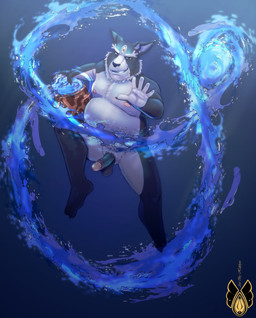 anthro belly genitals male penis solo thick_penis underwater water halphyos lifewonders tokyo_afterschool_summoners tsathoggua_(tas) hi_res