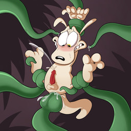 anal anal_penetration anthro bdsm bite biting_lip blush bodily_fluids bondage bound corruption cum cum_inside egg feet foot_focus genital_fluids leaking_cum male oviposition penetration sex simple_background solo tentacle_in_ass tentacle_penetration tentacle_sex tentacles toony skooksy_(artist) nickelodeon rocko's_modern_life rocko_rama macropod mammal marsupial wallaby 1:1 hi_res