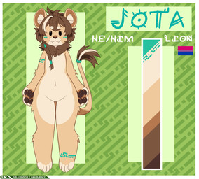anthro bisexual_pride_colors femboy jota_the_lion lgbt_pride male markings neck_tuft pawpads pride_colors solo tribal tribal_markings tuft emi_05_owo felid lion mammal pantherine hi_res model_sheet