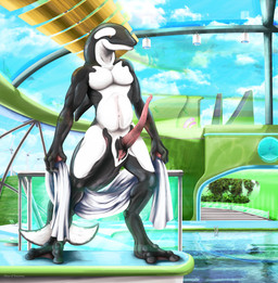 animal_genitalia animal_penis anthro cetacean_genitalia cetacean_penis erection frutiger_aero genital_slit genitals male male_anthro nude penis solo standing swimming_pool tapering_penis towel smexyoryx aquatic cetacean dolphin hybrid mammal oceanic_dolphin orca toothed_whale hi_res