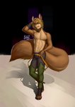 anthro belt bottomwear brown_body brown_fur clothed clothing fur hair male navel pants simple_background smile solo standing topless botak ash_greytree mammal rodent sciurid 2020 hi_res