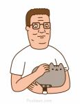 ambiguous_gender clock clothed clothing daww duo eyewear feral glasses hair happy hug humanoid_hands larger_human larger_male male petting shirt short_hair simple_background size_difference smaller_feral smile text topwear watch white_background white_clothing pusheen_corp king_of_the_hill pusheen_and_friends hank_hill pusheen domestic_cat felid feline felis human mammal 2015 animated lol_comments low_res meme short_playtime url female_(lore)