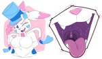 anthro breasts fangs featureless_breasts female gaping_mouth hair magician_hat mouth_shot open_mouth simple_background solo teeth tongue tongue_out uvula white_body lecigzz nintendo pokemon eeveelution generation_6_pokemon mammal pokemon_(species) sylveon 2023 digital_media_(artwork)