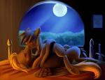 bed duo eyes_closed female feral furniture kissing male melee_weapon moon night sword text weapon wings pixel-prism hasbro my_little_pony mythology fan_character equid equine mammal mythological_creature mythological_equine pegasus 2013 english_text