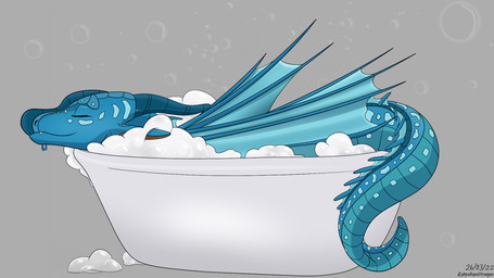 bath bathtub blue_body bubble eyes_closed female feral horn shower simple_background solo tail wings apollyondragon mythology wings_of_fire tsunami_(wof) dragon mythological_creature mythological_scalie scalie seawing_(wof) 16:9 2022 digital_drawing_(artwork) digital_media_(artwork) signature widescreen