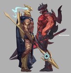 2024 2_horns aatrox_(lol) cerberuskeeper curved_horn demon duo eye_contact fighters hi_res horn human humanoid knight league_of_legends looking_at_another male mammal muscular muscular_human muscular_humanoid muscular_male pantheon_(lol) riot_games standing tencent warrior