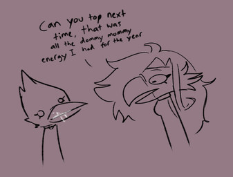 anthro beak beak_fetish bodily_fluids choker clothing crossgender cum cum_in_beak cum_in_mouth cum_inside dialogue dress duo empty_eyes femboy fluffy fluffy_hair genital_fluids gynomorph hair humor intersex jewelry long_hair male mtg_crossgender mti_crossgender necklace talking_to_another talking_to_partner text thatbirdboi birb_(somesacredbird) avian bird 2021 digital_drawing_(artwork) digital_media_(artwork) english_text sketch