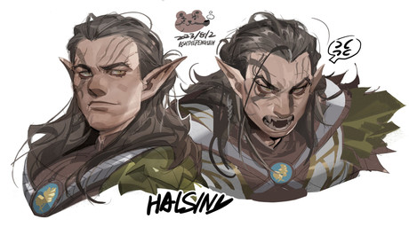 angry brown_hair chibi cross-popping_vein druid hair humanoid_pointy_ears long_hair magic_user male not_furry pipe pointy_ears scar smoking solo tattoo tribal_spellcaster ashthepenguin baldur's_gate baldur's_gate_3 dungeons_and_dragons hasbro larian_studios wizards_of_the_coast halsin_(baldur's_gate) bear elf humanoid mammal bust_portrait hi_res multiple_images portrait