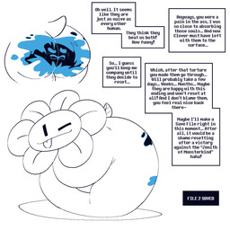 armless balls bodily_fluids butt butt_focus butt_shot dialogue duo female flattened flattening_fetish fused_legs gameplay_mechanics genitals male male/female not_furry_focus one_eye_closed plant simple_background speech_bubble tail tears text tongue tongue_out white_background wide_hips wink ti-ling undertale undertale_(series) undertale_yellow flowey_the_flower martlet_(zenith_form) avian elemental_creature flora_fauna humanoid 1:1 digital_media_(artwork) english_text hi_res