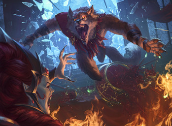 ambiguous_gender anthro carpet claws clothing duo entering_through_window fingerpads fire fur glowing glowing_eyes hair humanoid_pointy_ears inside liquid male open_window pawpads pointy_ears red_hair sharp_teeth tail teeth through_window torn_clothing window lie_setiawan hasbro magic:_the_gathering mythology wizards_of_the_coast arlinn_kord olivia_voldaren canid canine humanoid mammal mythological_canine mythological_creature vampire werecanid werecanine werecreature werewolf hi_res official_art