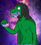 animal_genitalia anthro awkward dreadlocks eating food genital_slit genitals looking_at_viewer male membrane_(anatomy) membranous_wings nebula nude planet solo space spacefood star wings x231_(artist) modo_tu_(character) alien lizard reptile scalie 2016 digital_media_(artwork) hi_res