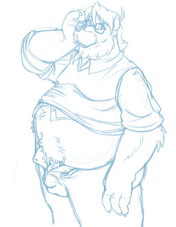 anthro balls_outline belly bulge clothing detailed_bulge eyewear facial_hair genital_outline glasses humanoid_hands male mature_male mustache overweight overweight_male penis_outline shirt simple_background solo sweater sweater_vest topwear vest white_background bravo bear mammal 2015 blue_and_white hi_res monochrome sketch