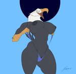 2021 5_fingers abs accipitrid accipitriform anthro avian bald_eagle beak biceps big_breasts big_nipples bikini bird black_body black_feathers blue_clothing blue_swimwear breasts camel_toe clitoral_hood clitoris clothed clothing conditional_dnp curvy_figure deltoids digital_media_(artwork) eagle exposed_breasts feathers female fingers genitals hi_res multicolored_body multicolored_feathers muscular muscular_anthro muscular_female naughty_face navel nipples non-mammal_breasts okura_(jelomaus) one-piece_swimsuit open_beak open_mouth open_smile pink_tongue pose puffy_nipples pussy scuted_arms scutes sea_eagle shredded_wheat signature simple_background skimpy sling_bikini smile solo swimwear tail tail_feathers thick_thighs tongue white_body white_feathers wide_hips yellow_beak