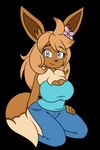 accessory anthro big_breasts breasts curvy_figure female flower flower_in_hair fur_collar hair hair_accessory hourglass_figure plant shay-vee_(otakuchicky288) sitting solo wide_hips sonicguru nintendo pokemon eevee generation_1_pokemon pokemon_(species) hi_res