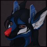 anthro black_border black_hair blue_body blue_fur border brown_sclera fur hair looking_at_viewer male multicolored_body multicolored_fur orange_eyes red_nose solo white_body white_fur kiririn-chan canid canine mammal 1:1 headshot_portrait icon portrait