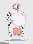 animal_genitalia belly belly_inflation big_belly bodily_fluids cow_costume cowbell cum cum_drip dripping feet genital_fluids genitals inflation male navel outie_navel paws pregnant pregnant_male sheath slightly_chubby teats toes udder_balls udders cudacore pascal_(cudacore) hi_res