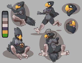 2_toes 4_fingers anthro avian_feet bdsm beak belly big_breasts biped black_body black_feathers bondage bound breasts claws countershade_torso countershading eyelashes eyes_closed eyeshadow feathers feet female fingers genitals green_eyes grey_background grey_belly grey_body grey_countershading half-closed_eyes holding_object innie_vulva looking_at_viewer looking_down lying makeup multiple_poses muzzle_(object) muzzled narrowed_eyes nipples non-mammal_breasts nude on_back on_side open_mouth open_smile paw_pose pose purple_nipples running simple_background sitting smile solo spread_legs spreading surprised tail tail_feathers toe_claws toes tongue tongue_out vulva yellow_beak siroc final_fantasy square_enix keiba_(feril) avian bird chocobo 2018 digital_media_(artwork) model_sheet