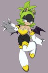 accessory anthro armwear bat_wings blue_eyes blush bodysuit boots breasts cleavage clothed clothed_anthro clothed_female clothing collarbone cosplay countershade_face countershading digit_ring ear_piercing ear_ring elbow_gloves eyelashes female female_anthro finger_ring footwear front_view glistening_eyelids gloves green_hair green_tail grey_background hair hair_accessory hair_tie handwear jewelry legwear lidded_eyes membrane_(anatomy) membranous_wings mouth_closed piercing ring_piercing shoes simple_background skinsuit smile solo studded_hair_tie tail tan_body tan_inner_ear tan_skin thigh_boots thigh_highs tied_hair tight_clothing white_clothing white_gloves white_handwear wings flowerpigeon73 idw_publishing sega sonic_the_hedgehog_(comics) sonic_the_hedgehog_(idw) sonic_the_hedgehog_(series) rouge_the_bat surge_the_tenrec afrosoricid mammal tenrec 2025 digital_drawing_(artwork) digital_media_(artwork) full-length_portrait hi_res portrait