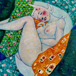 abstract_background accessory anthro bent_legs blush breasts cheek_markings facial_markings female flower flower_in_hair fur hair hair_accessory hand_on_breast head_markings head_tuft legs_up lips markings medium_breasts nude peaceful plant red_lips rose_(flower) sleeping solo tasteful_nudity tuft white_body white_fur gustav_klimt paisleyrose103 pink_among_blood_red_roses rose_paisley canid canine canis mammal wolf 1:1 absurd_res english_description hi_res inspired_by_formal_art oil_painting_(artwork) painting_(artwork) traditional_media_(artwork) traditional_painting_(artwork)