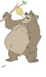 abdominal_bulge anthro beehive belly big_belly black_nose branch brown_belly brown_body brown_fur food fur honey_(food) male obese open_mouth overweight overweight_male simple_background solo standing white_background canson bear mammal absurd_res hi_res