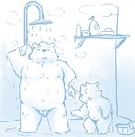 anthro balls bathing duo eyes_closed genitals inside kemono male micropenis navel overweight overweight_male penis sitting small_penis tongue tongue_out water young young_anthro furball_shirokm bear mammal polar_bear ursine 2020 hi_res