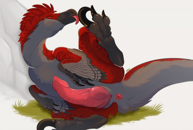 animal_genitalia anus big_penis claws feathers feet feet_up feral foot_lick genital_slit genitals grass green_grass hindpaw knot licking male pawpads paws penis personal_grooming pink_anus pink_penis plant red_body red_feathers rock simple_background solo talons toe_claws toe_lick toes tongue tongue_out owishka detox_(detoxtheraptor) dinosaur dromaeosaurid feathered_scalie prehistoric_species reptile saurischian scalie theropod hi_res