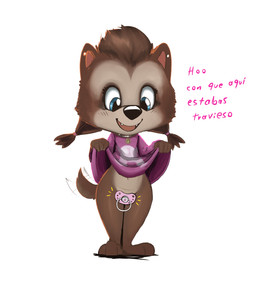 anthro black_nose blue_eyes brown_body brown_fur cheek_tuft clothed clothing clothing_lift collar dialogue facial_tuft female fur improvised_sex_toy iris loli multicolored_body multicolored_fur open_mouth pacifier pacifier_in_vulva penetration pink_clothing pupils shirt simple_background solo standing tail tail_motion tailwag tan_body tan_fur text tongue topwear tuft two_tone_body two_tone_fur vaginal vaginal_penetration young young_anthro diacordst hotel_transylvania mythology winnie_werewolf_(hotel_transylvania) canid canine canis mammal mythological_canine mythological_creature werecanid werecanine werecreature werewolf wolf censored hi_res spanish_text translated