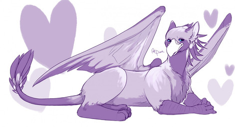 ambiguous_gender beak feathered_wings feathers feral heart_symbol looking_at_viewer smile solo tail wings redpixie mythology avian gryphon mythological_avian mythological_creature