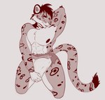 anthro clean_diaper clothed clothing crotch_grab diaper front_view grope kneeling looking_at_viewer male muscular pose raised_arm solo wearing_diaper steelshark felid jaguar mammal pantherine hi_res monochrome sketch