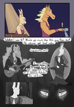 acoustic_guitar anthro breasts clothed clothing dialogue duo ear_piercing female flashback fur guitar hair industrial_piercing male musical_instrument piercing plucked_string_instrument simple_background smile string_instrument sunflower_(halcyon) tail text walker_(halcyon) wristband lost_andsafe halcyon_(series) equid equine horse lagomorph leporid mammal rabbit 2025 absurd_res comic digital_media_(artwork) english_text hi_res monochrome
