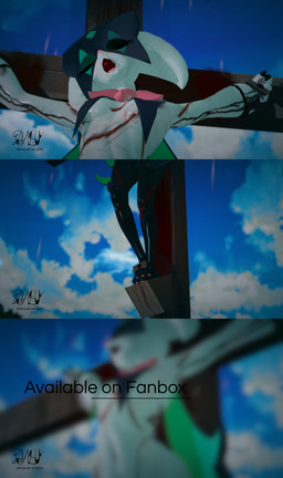 anthro crucifixion execution female female/female gore snuff young dansuyk nintendo pokemon felid feline generation_9_pokemon mammal meowscarada pokemon_(species) absurd_res hi_res