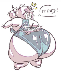 anthro bar_emanata barefoot big_breasts big_butt biped bottomwear breasts butt butt_focus clothing emanata feet female female_anthro fingers fur furgonomic_bottomwear furgonomics glistening glistening_clothing grey_clothing grey_leotard hair huge_butt hyper latex latex_clothing latex_leotard leotard overweight overweight_anthro overweight_female rear_view simple_background solo standing tail tail_motion tailwag thick_thighs white_background white_body white_ears white_fur white_hair white_tail wide_hipped_anthro wide_hipped_female wide_hips yellow_emanata anonymous_artist wafer_(/feed/) canid canine canis domestic_dog mammal 2025 colored digital_drawing_(artwork) digital_media_(artwork) shaded