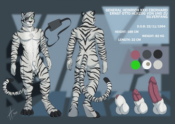 abstract_background animal_genitalia anthro balls erection eye_patch eyewear facial_markings fully_sheathed fur genitals green_eyes head_markings head_tuft humanoid_genitalia humanoid_penis hybrid_genitalia hybrid_penis male male_anthro markings mouth_closed nude penile_spines penis penis_tip red_penis sheath solo standing striped_arms striped_back striped_body striped_face striped_fur striped_legs striped_markings striped_tail stripes tail tail_markings tuft white_balls white_sheath hufnaar felid mammal pantherine tiger 2017 dated model_sheet signature