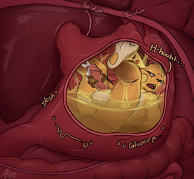 3_toes 4_fingers after_masturbation anatomy anthro anthro_prey anus balls big_feet big_penis bodily_fluids brown_body brown_eyes brown_fur buckteeth butt circumcised countershade_balls countershade_genitalia countershade_torso countershading cum cum_drip cum_on_penis cum_string dripping ear_piercing feet fingers fully_inside fur genital_fluids genitals glorp gloves_(marking) half-closed_eyes heart_(organ) heartbeat humanoid_genitalia humanoid_penis imminent_death inside_stomach internal large_intestine leg_markings legs_up liver lung markings masturbating_prey masturbation masturbation_inside_body masturbation_inside_stomach micro moan motion_lines narrowed_eyes open_mouth orange_body orange_fur organs paw_imprint paws penis piercing slosh sloshing_belly small_intestines socks_(marking) solo stomach stomach_acid teeth toes unseen_pred vore white_body white_fur akins nintendo pokemon generation_1_pokemon mammal murid pokemon_(species) raichu rodent 2026 absurd_res dated digital_drawing_(artwork) digital_media_(artwork) hi_res smaller_version_at_source