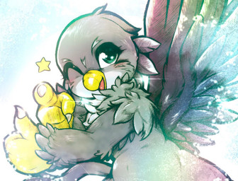4_fingers beak blush claws eyelashes feathered_wings feathers female feral fingers gesture green_eyes grey_body grey_feathers hand_gesture looking_at_viewer one_eye_closed open_mouth pointing solo star thumbs_up wings wink winking_at_viewer kurogewapony friendship_is_magic hasbro my_little_pony mythology gabby_(mlp) avian gryphon mythological_avian mythological_creature 2022 digital_media_(artwork)