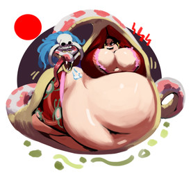 belly big_belly big_breasts breasts duo female female_prey feral huge_belly obese overweight simple_background tongue tongue_out vore white_background sonier103 one_piece boa_hancock salome_(one_piece) human mammal reptile scalie snake 2024 absurd_res hi_res