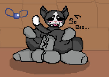 anal anal_penetration balls bestiality big_balls big_butt big_penis black_body black_fur blush butt butt_grab dialogue duo feral fur genitals hand_on_butt looking_pleasured male male/male penetration penis sex shitpost tail text nxyitn the_binding_of_isaac_(series) anon guppy_(tboi) felid feline mammal english_text meme