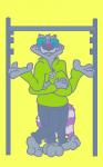 3_legs 3_toes 4_fingers 4_legs anthro bottomwear clothed clothing crossed_arms eyewear feet fingers gesture glasses hoodie male multi_arm multi_leg multi_limb multi_tail pants shrug simple_background solo standing tail toes topwear yellow_background larathelabrat ness_(character) ness_(larathelabrat) mammal procyonid raccoon 2020 5:8