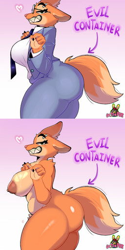 anthro barbell_piercing big_breasts big_butt big_nipples breasts butt clothing eyewear female fox_ears fox_tail glasses hair nipples orange_hair piercing smile smug solo thick_thighs la_tiapat dreamworks evil_container the_bad_guys diane_foxington absurd_res hi_res meme