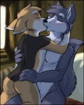 anthro black_border border breasts butt duo eyes_closed female hug kiss_on_lips kissing larger_female male male/female romantic romantic_couple size_difference small_breasts smaller_male tail nogitsunegabriel housepets! bailey_(housepets!) king_(housepets!) canid canine canis domestic_dog herding_dog husky mammal nordic_sled_dog pastoral_dog spitz welsh_corgi 2012 digital_drawing_(artwork) digital_media_(artwork)