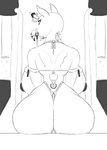 anthro arm_strap bald big_breasts big_butt bodily_fluids bra breast_milking breasts broken_horn butt clothing eyelashes facial_piercing female horn horn_jewelry horn_ring jewelry lactating lips machine milk milking_machine nose_piercing nose_ring piercing reins ring ring_(jewelry) ring_piercing scar sits smile solo straps thick_lips thong underwear wings signum-factorem mythology equid equine horse mammal mythological_creature mythological_equine winged_unicorn absurd_res hi_res monochrome sketch