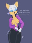 breasts breath clothing exposed_breasts eyes_closed female leather leather_clothing nipples nude relaxing solo text unzipped_bodysuit wide_hips mellow_hops netflix sega sonic_prime sonic_the_hedgehog_(series) rouge_the_bat bat mammal hi_res translation_check translation_request