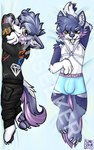 anthro boxer_briefs bulge clothing dakimakura harness male pawpads paws solo star suggestive_look tongue tongue_out underwear starseeker canid canine canis fox hybrid mammal wolf absurd_res dakimakura_design hi_res huge_filesize trans_(lore)