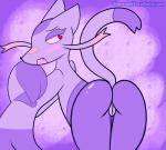 anthro blush butt fangs female genitals glistening looking_back open_mouth pose pussy rear_view red_eyes solo teeth blue-rum nintendo pokemon generation_5_pokemon mienshao pokemon_(species) hi_res