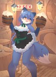 alcohol anthro beverage blue_body blue_hair female hair middle_ages pubes public public_sex sex shy solo wine yellow_eyes lalamedli canid canine fox humanoid mammal absurd_res hi_res