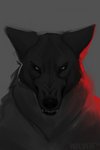 ambiguous_form ambiguous_gender fangs grey_background looking_at_viewer neck_tuft simple_background snarling solo teeth text tuft itswolven canid canine canis mammal wolf 2018 bust_portrait english_text greyscale monochrome portrait signature